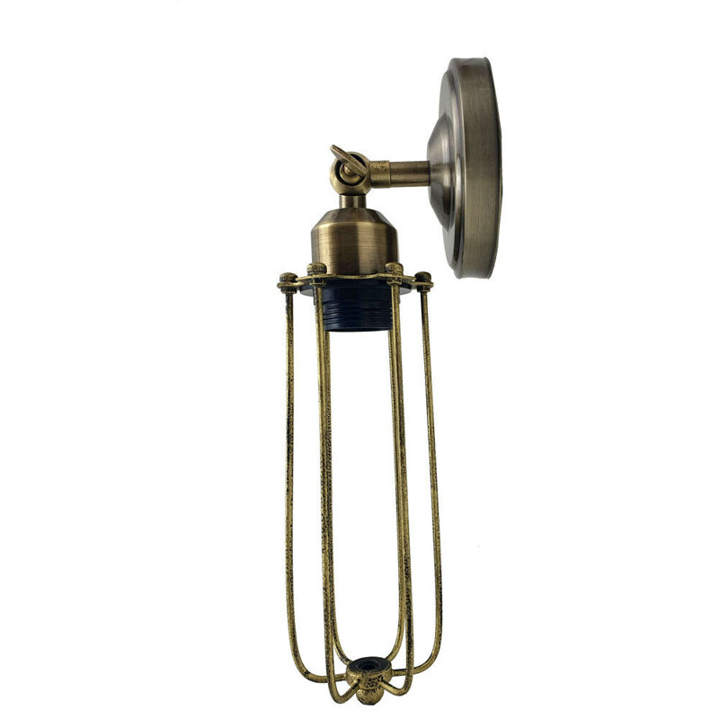Vintage Industrial Adjustable Cage Wall Sconce – Retro Metal Wire Lamp E27 For Bedroom, Kitchen, Hallway, No, Brushed Brass