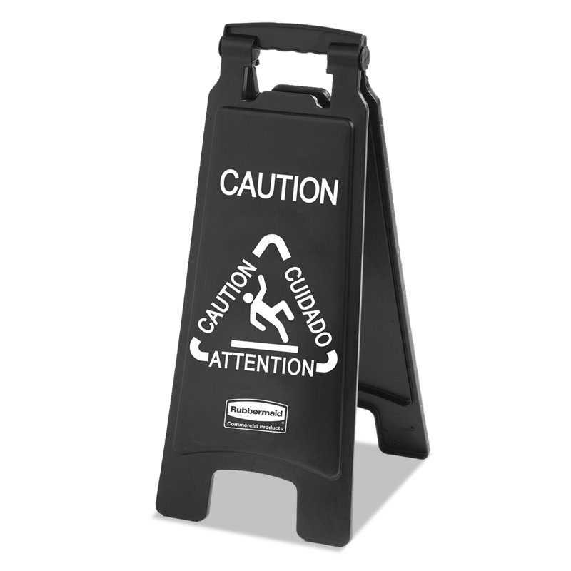 Black Foldable Plastic Multilingual Caution Safety Sign