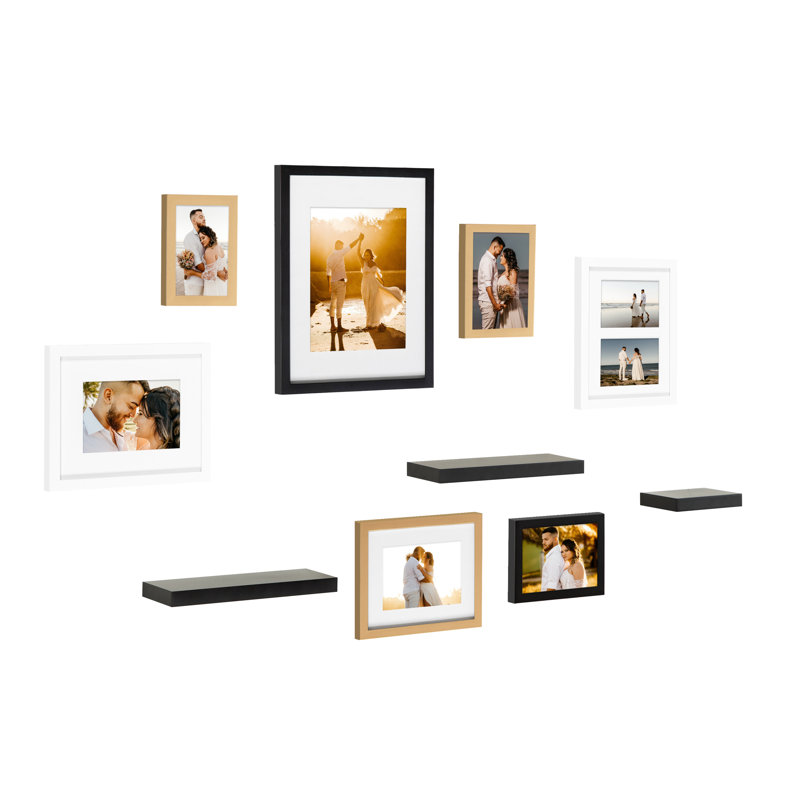 Engineered Wood Picture Frame - Set of 7 with Mat, Black