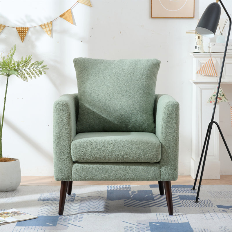 Chaise d'appoint avec pieds en bois et coussin moelleux, Ours en peluche vert