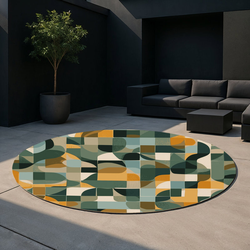 Block Forest Indoor And Outdoor Area Rug, Round 5'