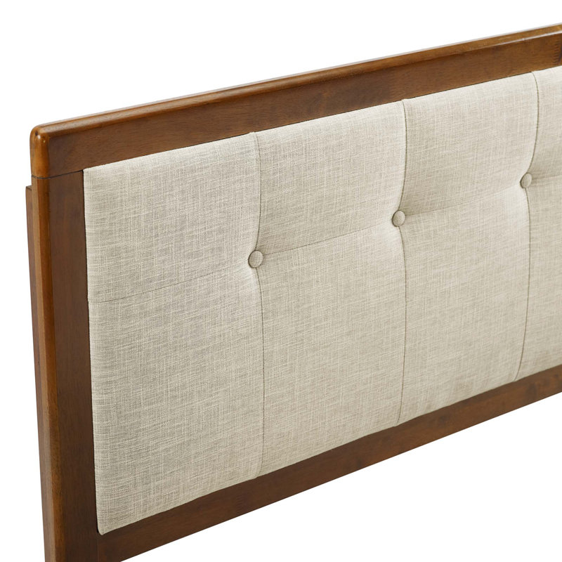 Draper Tufted Fabric and Wood Headboard, Walnut/Beige, King