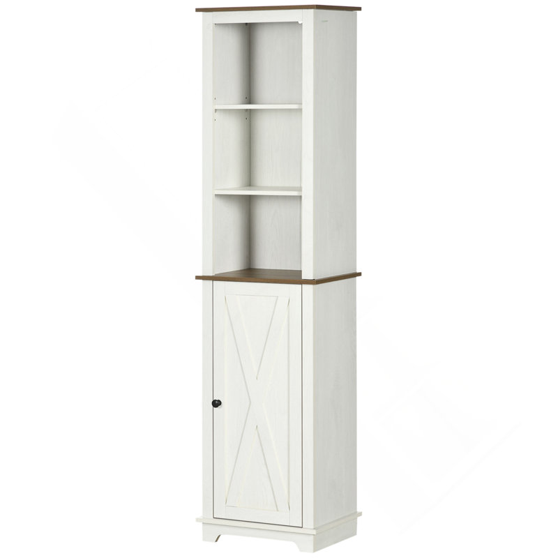 Kleankin Slim Bathroom Storage Cabinet With Triple Open Shelves, Wooden Freestanding Linen Tower With Door And Shelf Adjustability