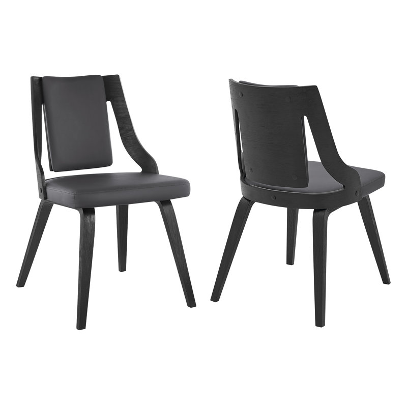 Chaises de salle à manger en simili cuir et bois Torolf (ensemble de 2), Gris, Noir