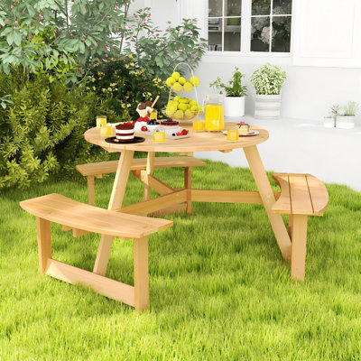 Ensemble de banc de table de pique-nique en bois massif avec trou pour parasol pour 6 enfants