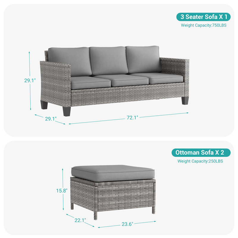 Rakeem 3 - Person Patio Conversation Set with Cushions, Gray