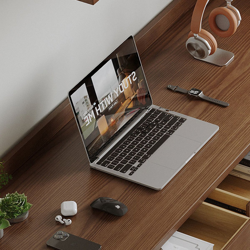 Light-walnut L-Shaped Solid Wood with 3 drawers desk, 31.5" H x 62.99" W x 47.24" D, Right Hand Return