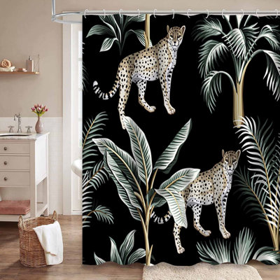 Rideau de douche imperméable à motif de bananes tropicales à motif de feuilles de léopard avec 12 crochets