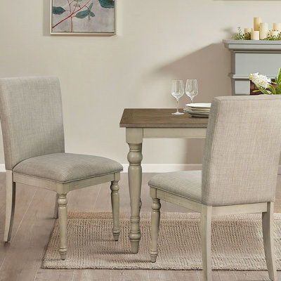 Chaise de salle à manger rembourrée de 2 avec pieds tournés blanchis et gris