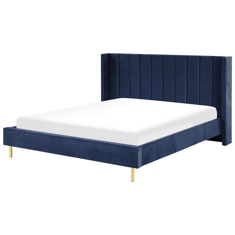 Sadie Upholstered Velvet Bed, Super King (6'), Navy Blue