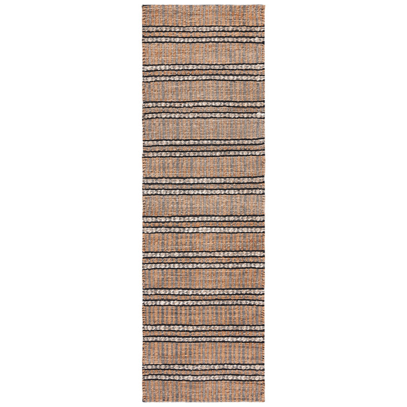Tapis noir / naturel beige tissé à plat Giannopoulos, Tapis de couloir 2 pi 3 po x 8 pi
