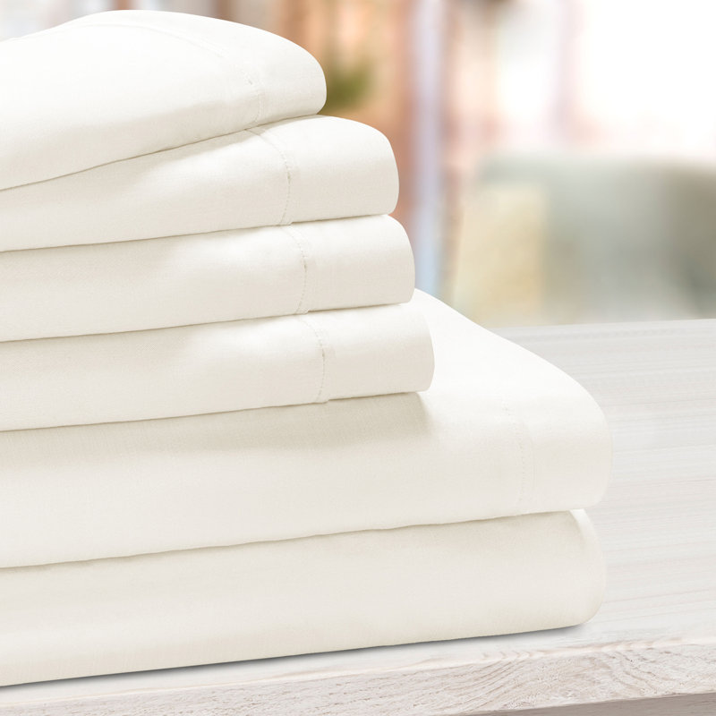 1000 Thread Count Solid Deep Pocket Cotton Blend Bed Sheet Set, Ivory, Queen Sheet Set with 2 Pillowcases