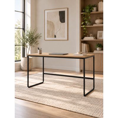 Bureau Pangea Home Villa - Bureau moderne en bois 47 po - Bureau en chêne blanc avec cadre en métal noir 