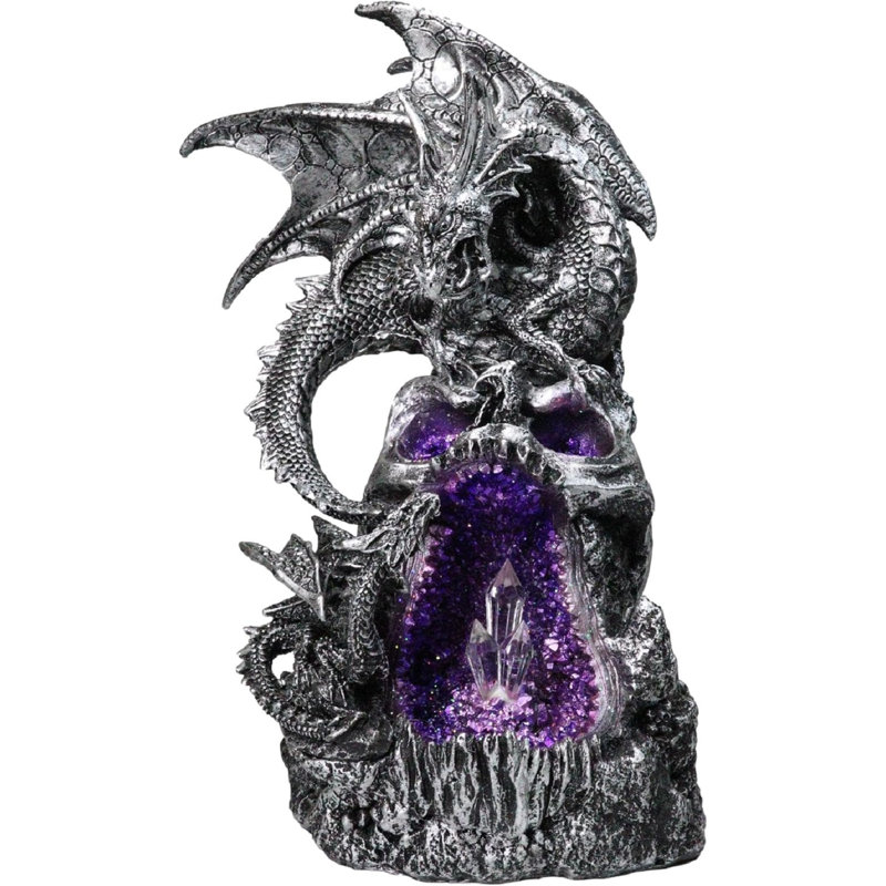 Figurine à DEL en forme de dragon gothique argenté