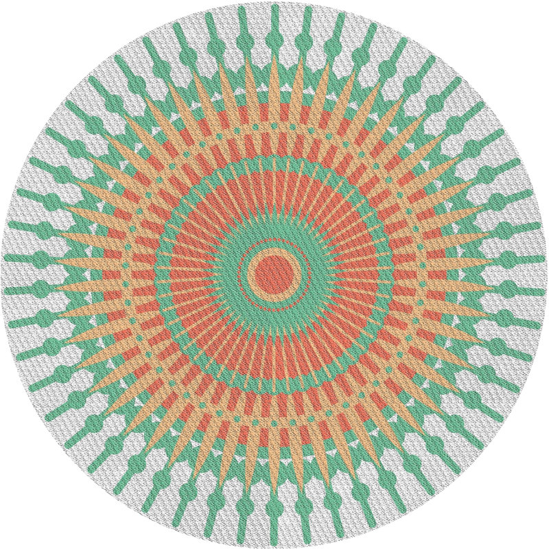 Laine tissée à la main orientale en laine et polyester vert/orange/gris Tapis décoratif, Rond 4 pi