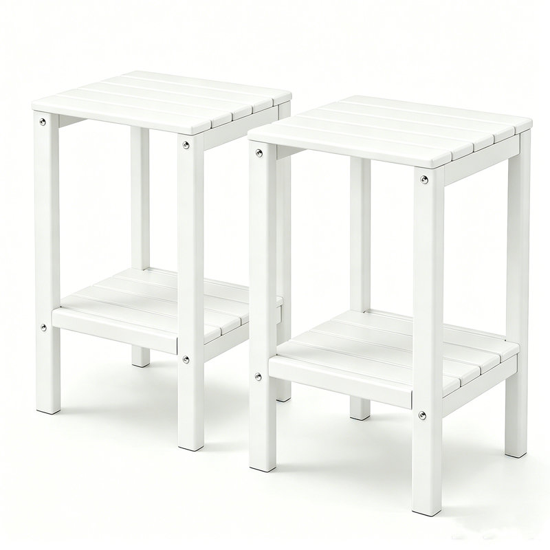 Ensemble de 2 tables de bout extérieures 23,5 po en PEHD 2 niveaux, White