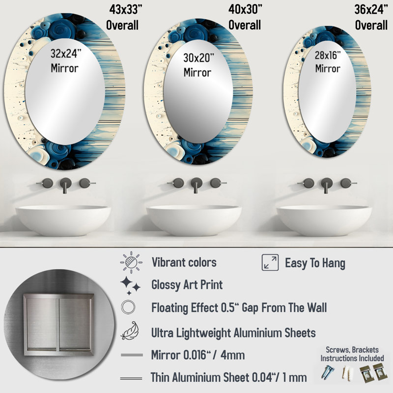 Miroir mural ovale Drip Paint, 36 po x 24 po