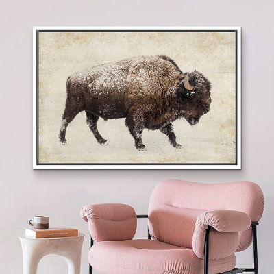 Sepia Double Exposure Buffalo Bison Rustic Animal Wall Art Farmhouse Decor Framed On Canvas Print