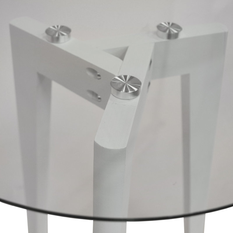 Glass Top End Table, White, Clear