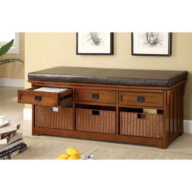 Banc de rangement en faux cuir, H 23 po x l 60 po x P 15,25 po