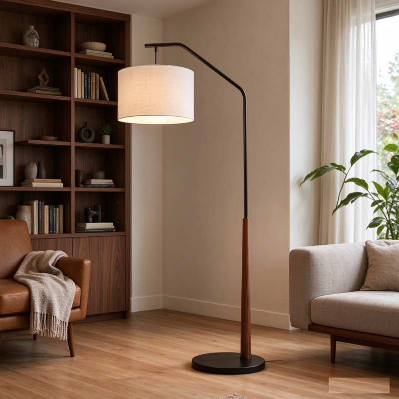 72.4" Arched Solid Wood Floor Lamp with Remote Control