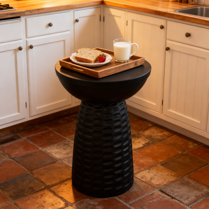 Table de bout contemporaine en bois de manguier massif, table d'appoint de 13 pouces de large pour le salon, la chambre à coucher et les petits espaces, fini noir assemblé