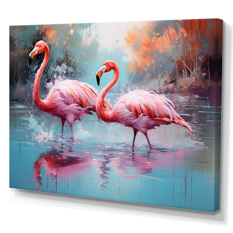 Flamant rose sauvage dans un lac - France, impressions encadrées, Toile tendue, H 30 po x l 40 po x P 1,5 po