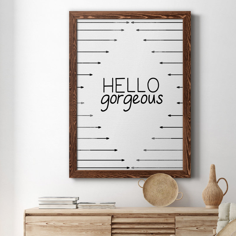 «Hello Gorgeous», art textuel sur toile, 20" H x 17" W x 1" D, Érable