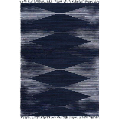 Tapis bleu marine en coton tissé à plat à la main Jordee