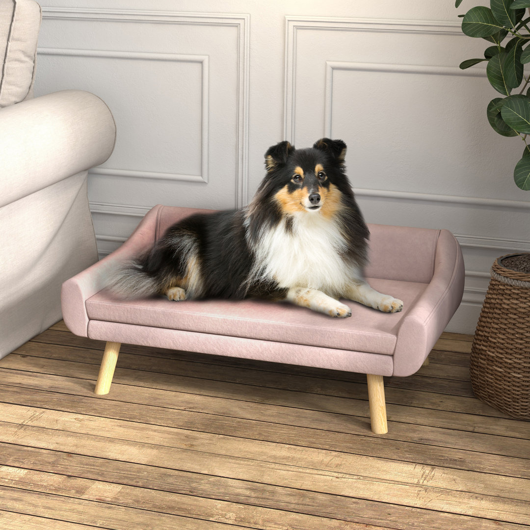 Hundesofa Katzensofa mit Rückenlehne, Hundecouch mit Holzbeine, Kissen, Rosa