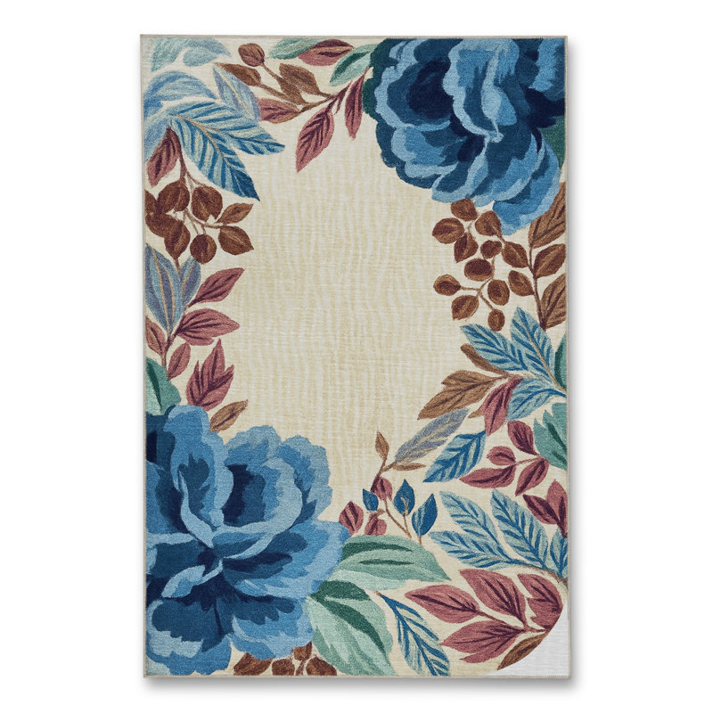 Tapis tissé à motif floral lavable Mosso, 3'11" x 5'11"