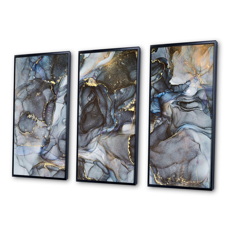 3 pièces, cadre flottant, impression sur toile, L 36 po x H 28 po, Noir