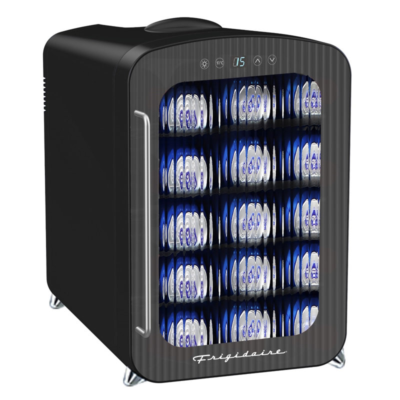 Frigidaire 39 Can/9 Bottle Glass Door Beverage Cooler, 23 Liter Personal Mini Fridge with Digital Controls, Black, Black