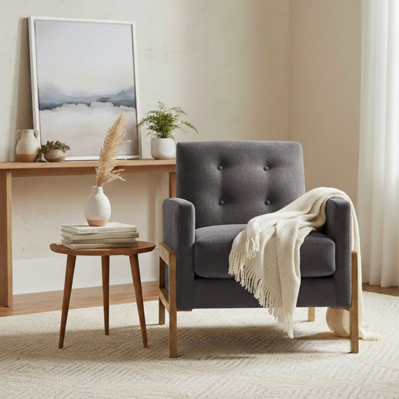 Élégant fauteuil d'appoint à dossier capitonné avec accoudoirs, Gris foncé