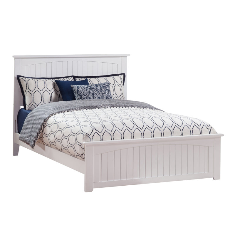 Lit de base en bois massif Graham avec pied de lit assorti, Blanc, Double