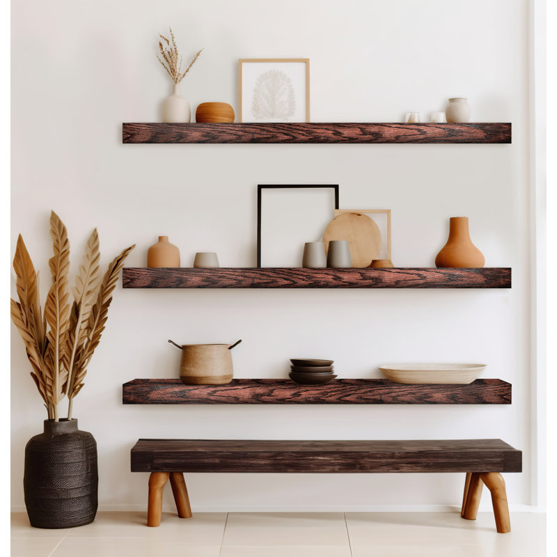 3 Piece Oak Floating Shelf, 3" H x 49" W x 7" D, Rich Brown