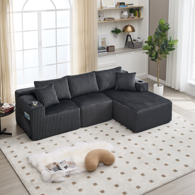 3 Seater Corduroy Sofa, Grey