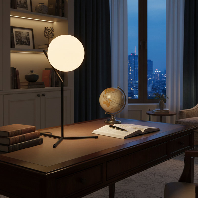 Modern Globe Table Lamp With Tripod Base, Black