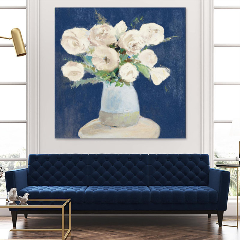 " Peonies On Navy ", 72" H x 72" W x 1.5" D