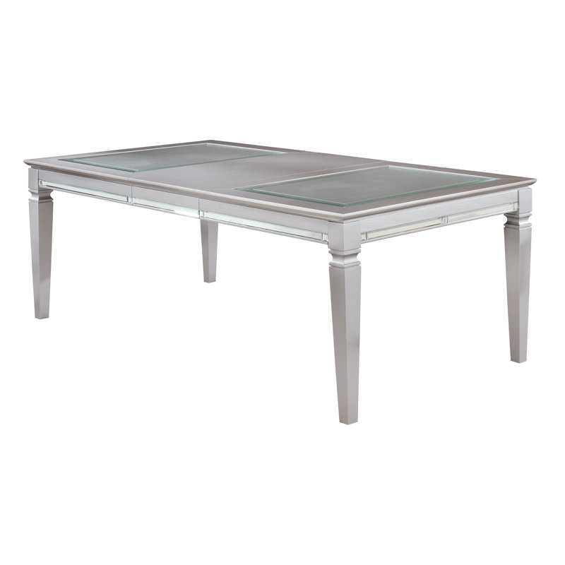 Monell Extendable Solid Wood Base Dining Table, Silver