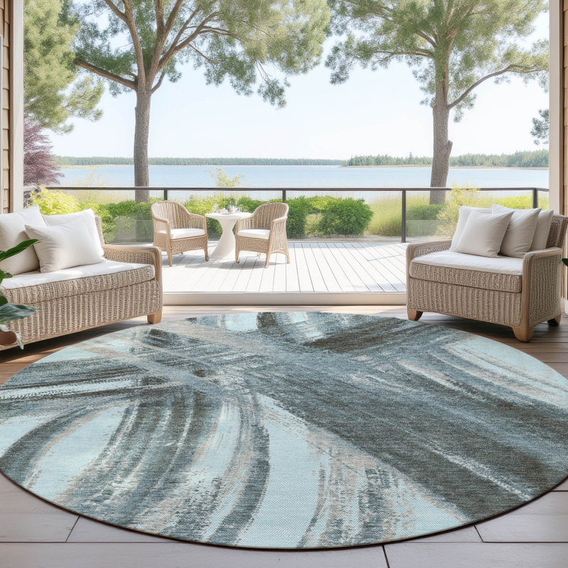 Machine Washable Indoor/Outdoor Lockway ACN2421 Abstract Rug, Round 8'