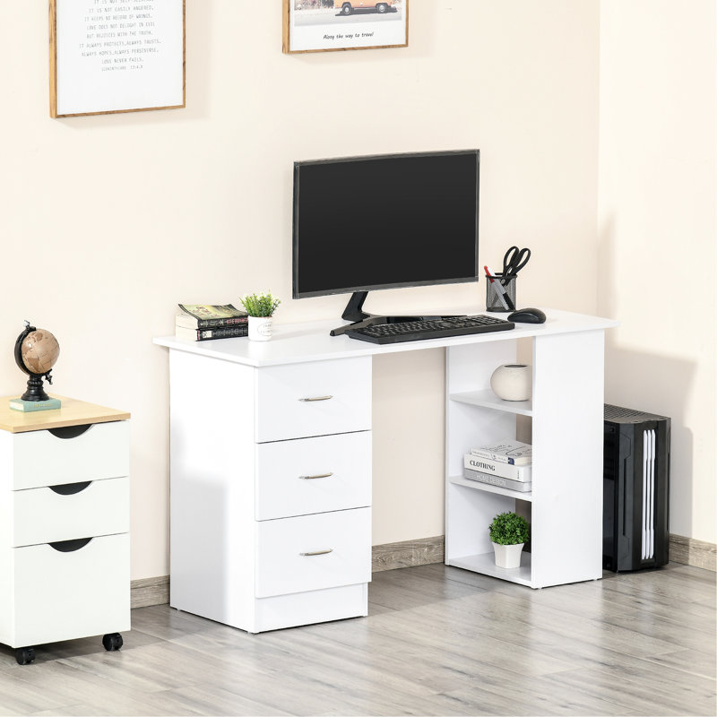 Bureau d'ordinateur moderne avec bureau et bureau avec 3 tiroirs et tablette de rangement