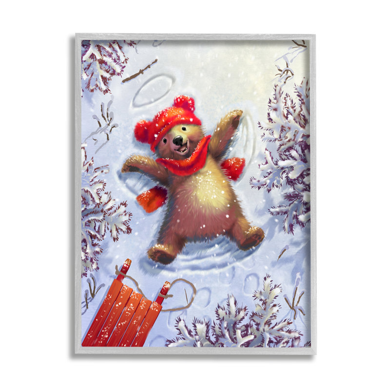 Traîneau Bear Cub Snow Angel par Pip Wilson, H 30 po x l 24 po, Estampe numérique Farmhouse