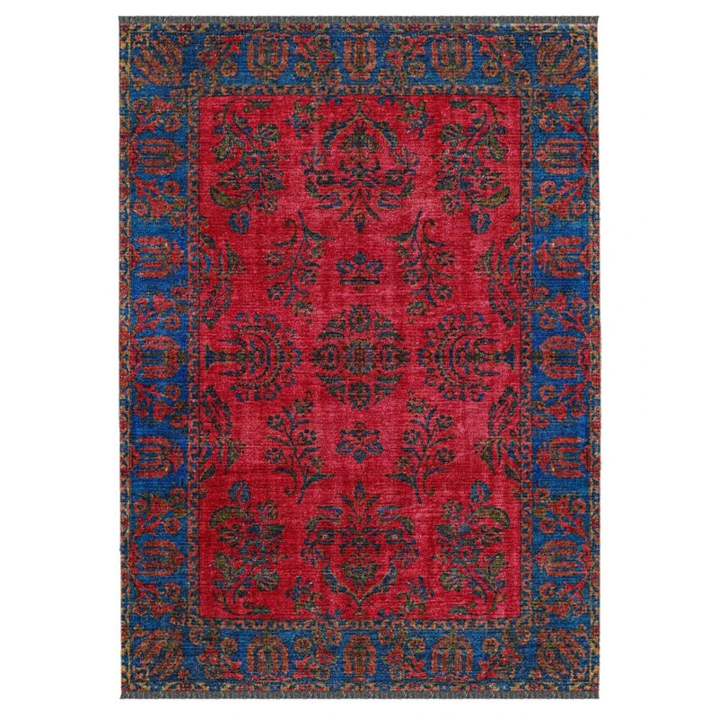 Tapis oriental en coton tissé à la machine Chartre, Tapis de couloir 2 pi 8 po x 6 pi 7 po
