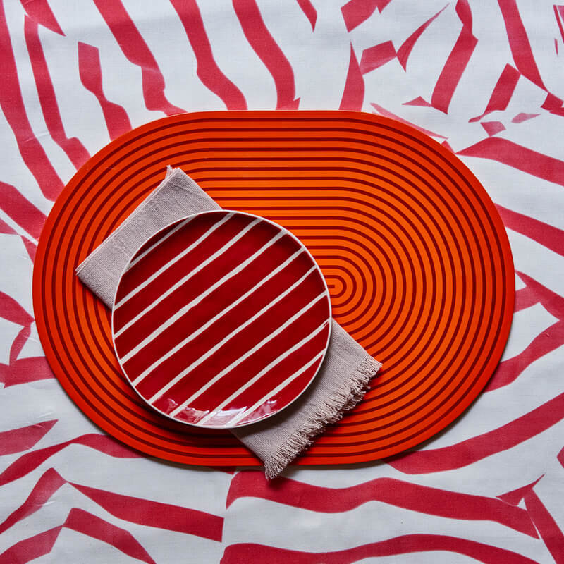 Lacquer Stripe Placemats, Orange/Red