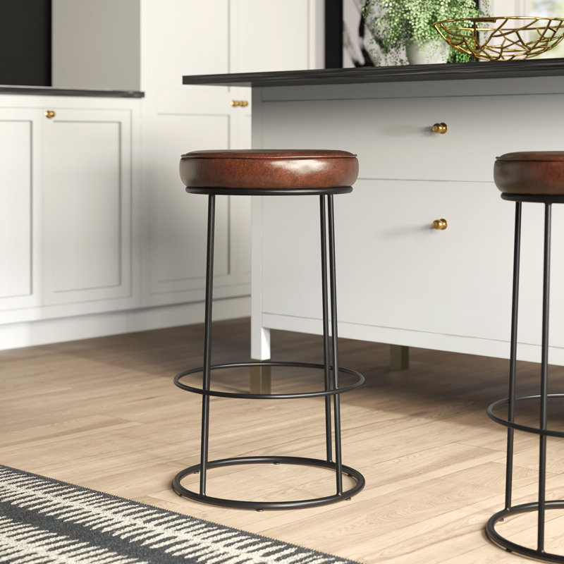Mccree Upholstered Counter Stool with Metal Frame, Yellowish Brown
