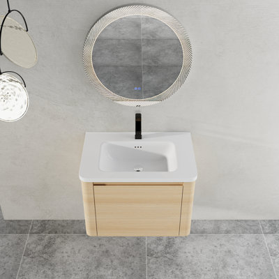 Armoire de salle de bain murale flottante en chêne blanc 28 po entièrement assemblée