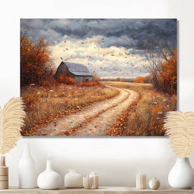 Dreshertown Windy Prairie Leaves Path To The Barn I - feuilles, art mural