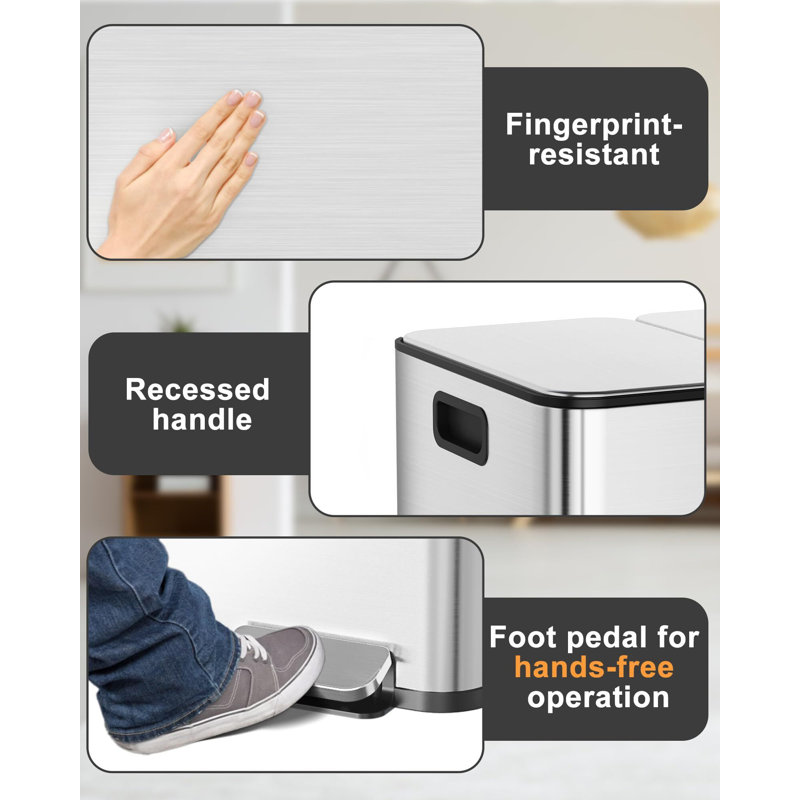 Stainless Steel Touch Top Multi-Compartment Trash/Recycling Bins, 24