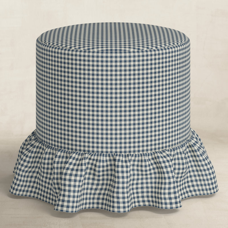Oval Ottoman, Denim Checkered